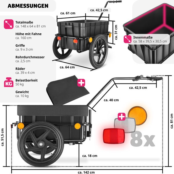 Fahrradanhänger tectake CargoXpress ca. 148 x 64 x 81 cm 2 in 1 multifunktional schwarz