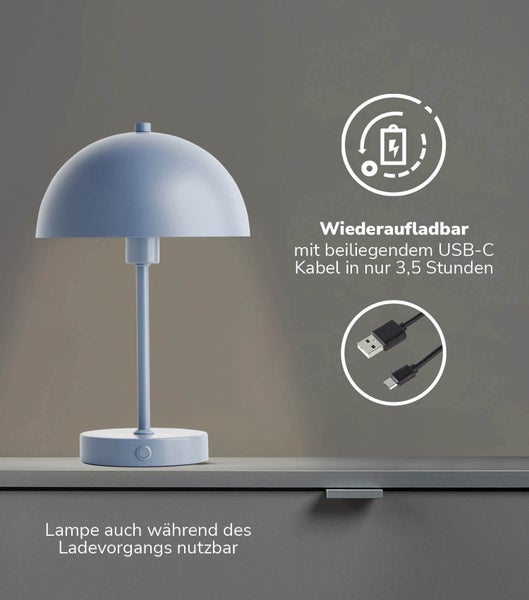 mokebo LED Tischlampe kabellos, Akku Tischleuchte dimmbar und aufladbar 'Der Leuchtturm' in Graublau