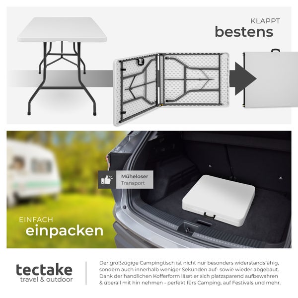 Campingtisch tectake  183 x 76 x 74 cm klappbar weiß