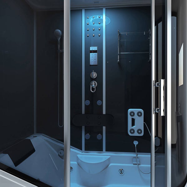 Home Deluxe - Duschtempel ALL IN 4in1 - Schwarz, 170 x 90 x 220 cm Rechts - inkl. Dampffunktion, Regendusche und Fußmassage I Dampfsauna, Duschtempel Whirlpool Fertigdusche