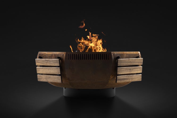 The Favilla WOX Feuerschale mit Grillring – Feuerkorb & Grillplatte aus Cortenstahl, 115 x 115 x 50 cm, 96 kg, inkl. Plancha (6 mm), Abdeckhaube, Beistelltisch & Grillschürze – fertig montiert