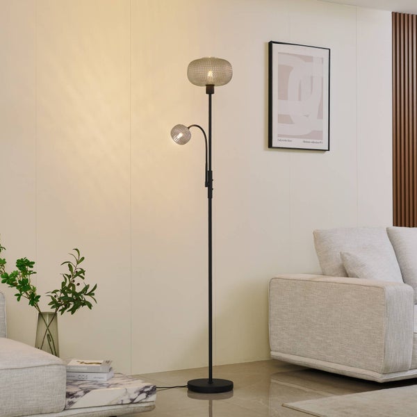 Lindby Stehlampe Aliette (Modern) in Schwarz aus Metall (2 flammig, E27) - Stehleuchte Standleuchte Floor Lamp Wohnzimmerlampe Wohnzimmerleuchte