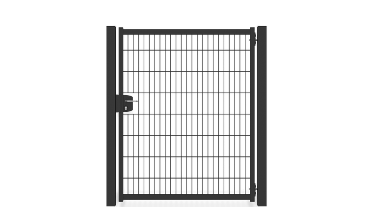 Gartentür ZAUNGURU BASIC-Line aus Metall, Höhe: 163cm, Breite: 150cm, 1-flügelig inkl. Pfosten, Locinox-Schloss und Zubehör, Feuerverzinkt und zusätzlich in RAL 7016 Anthrazitgrau pulverbeschichtet