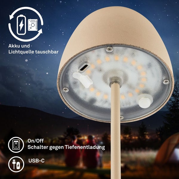 Briloner Serina 2er Set Mini LED Tischlampe kabellos IP44, Dimmbar, Touch, Spritzwasserschutz, akku, Beige, Ø8 x 20 cm
