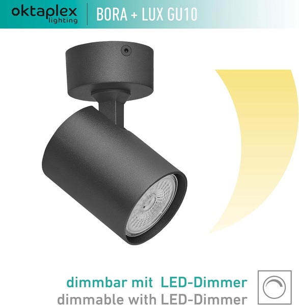 Bora Deckenstrahler 400lm 2700K warmweiß dimmbar GU10 Spotleuchte stufenlos für Küche Wohnzimmer Flur Schwarz Aluminium