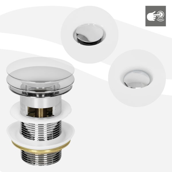 ML-Design Universal Ablaufgarnitur für Waschbecken & Waschtisch Ablaufventil mit Überlauf Messing verchromt Modernes Pop-Up Click Clack Ventil Abflussgarnitur Werkzeugloser Einbau Waschbeckenstöpsel