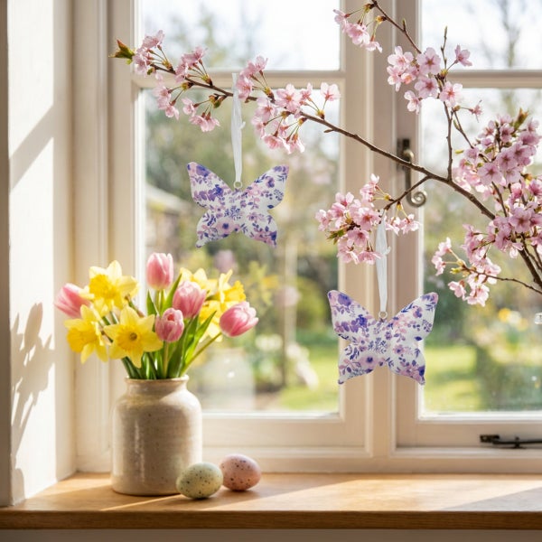 Drei dekorative Schmetterlinge mit Blumenmuster