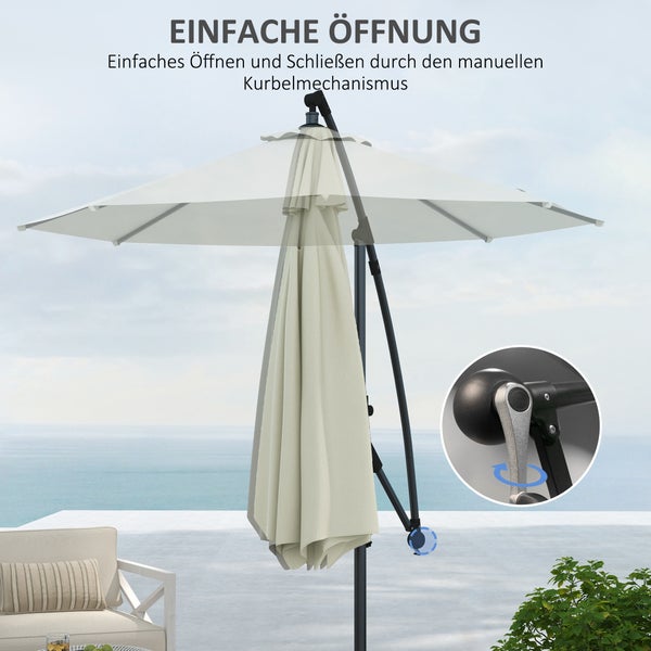Outsunny Ampelschirm mit Kreuzfuß, mit Kurbel, Neigung und 8 Rippen, für Außenpool, Garten, Balkon,  Ø293 cm, Metall, Polyester, Crème