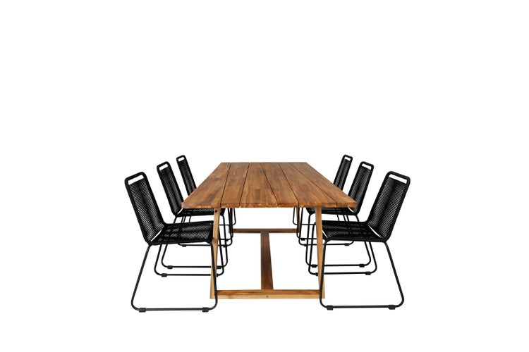 Plankton Gartenset Tisch 100x220cm und 6 Stühle stabelS Lindos schwarz, natur. 100 X 220 X 75 cm