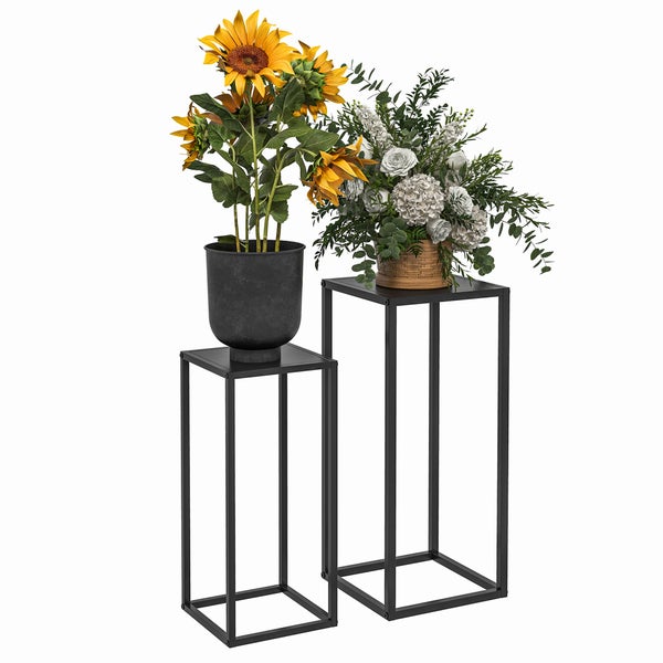 Outsunny 2er-Set Pflanzenständer, Blumenständer mit skandinavischem Design, 31L x 31B x 65H cm, Stahl, Schwarz