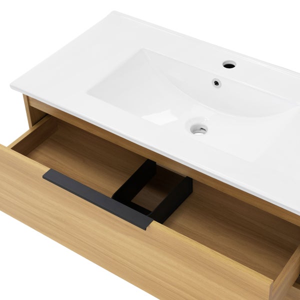 ML-Design Badmöbel-Set 2-teilig, Braun, Unterschrank 89x45x52 cm, Waschbecken Waschtisch 91 cm Keramik, MDF, Badezimmermöbel, Waschbeckenunterschrank, Badset, Badezimmer Möbel Set, viel Stauraum