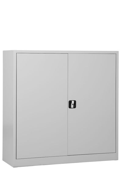 PROREGAL Flügeltürenschrank Badger 2 Fachböden Eurolock Griff Sockel HxBxT 120 x 120 x 42 cm Grau Lackiert