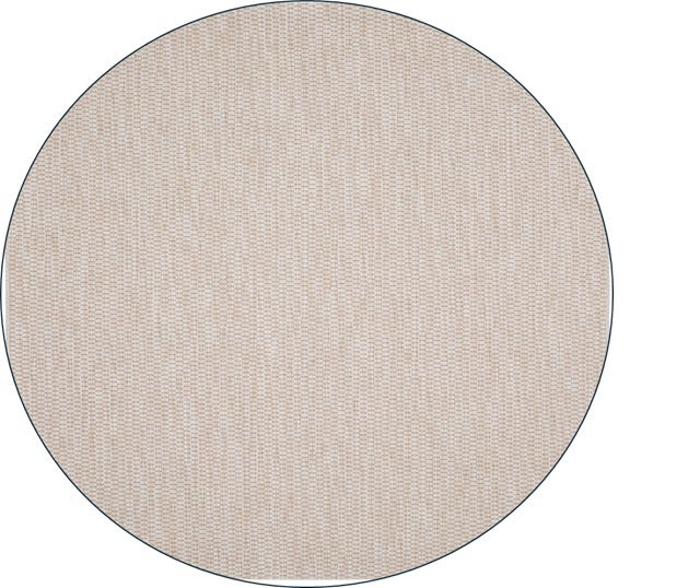 Runder Flachgewebe-Teppich mit gewebter Struktur in Beige.