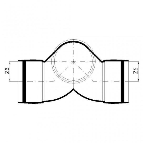 Technische Zeichnung eines Rohrformstücks mit den Maßangaben Z5 und Z6.