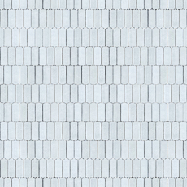 Mosaikfliesen in Picket-Form in vertikaler Anordnung.