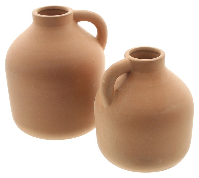 FRANK FLECHTWAREN | Dekovase Tonkrug, 2er Set, TERRACOTTA, 12 x 12 x 13 cm, 14 x 14 x 16 cm