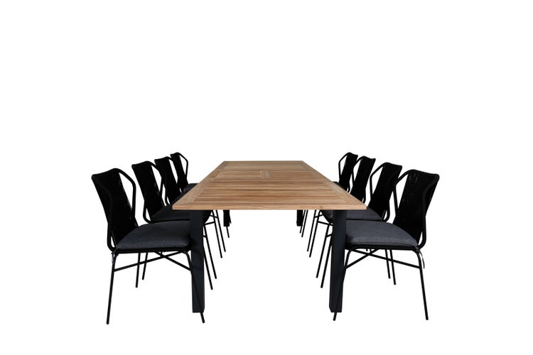 Panama Gartenset Tisch 100x224/324cm und 8 Stühle Julian schwarz, natur. 100 X 224 X 74 cm