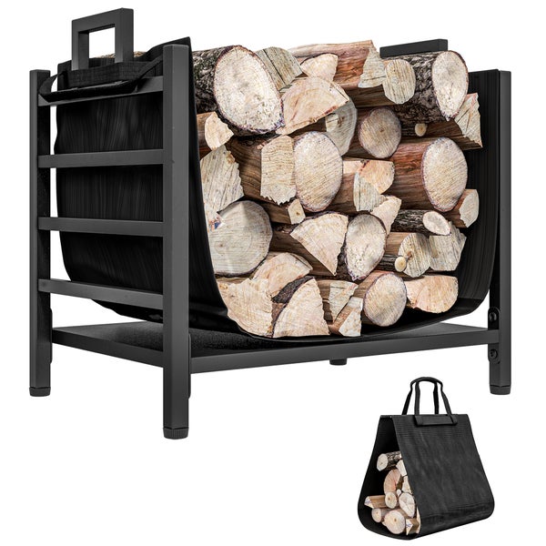 Outsunny Kaminholzregal, mit abnehmbarem Tragebeutel, für Outdoor, Indoor, bis 50 kg, 49 x 34 x 44 cm, Metall, Schwarz