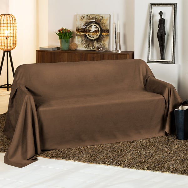 Beautissu Romantica Tagesdecke Wildleder Optik 210x280cm Dunkelbraun