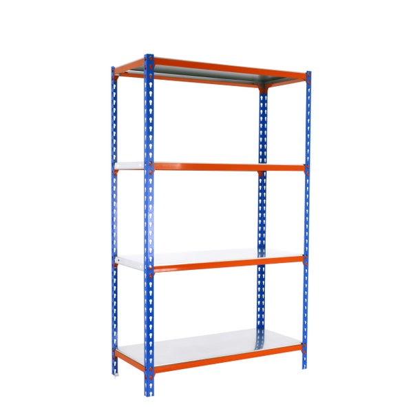 PROREGAL Schwerlastregal Mid Metal Shark HxBxT 150 x 80 x 40 cm Fachlast 180 kg Blau-Orange