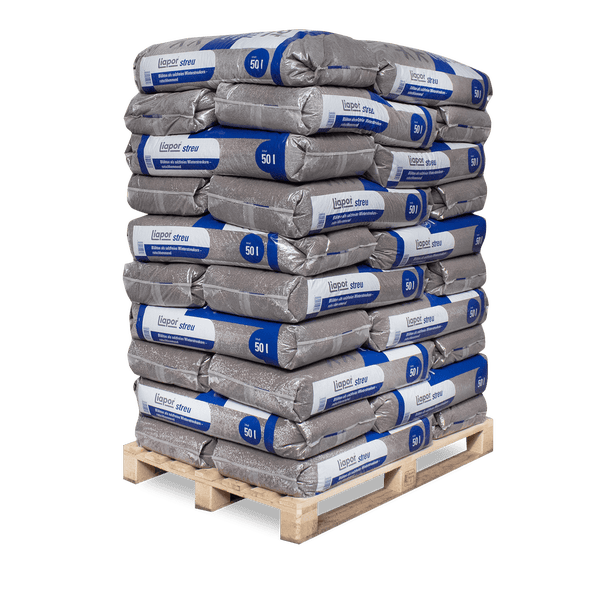 Palette mit Säcken zu 50 Liter Liapor streu Blähton als salzfreies Winterstreukorn, rutschhemmend