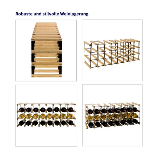 PROREGAL Modulares Weinregal Vinotega Mod Metal HxBxT 32,5 x 82,5 x 24,5 cm 8 x 3 Flaschen Massives Kiefernholz Natur