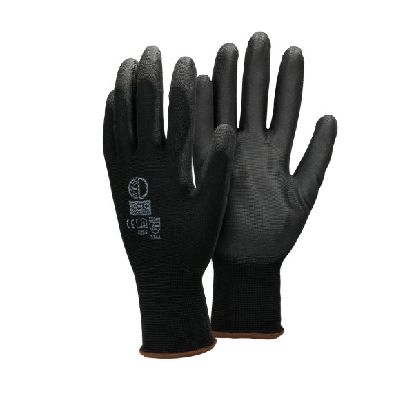 ECD Germany 24 Paar Arbeitshandschuhe mit PU-Beschichtung, Größe 9-L, Schwarz, atmungsaktiv, rutschfest, robust, Mechanikerhandschuhe Montagehandschuhe Schutzhandschuhe Gartenhandschuhe Handschuhe