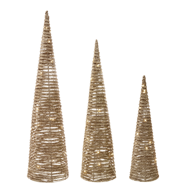 Dekorative Tannenbaumgruppe aus glitzerndem Material mit Beleuchtung