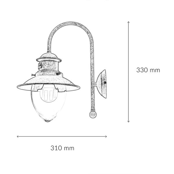 Außenwandleuchte mit den Maßen 330 mm Höhe und 310 mm Breite