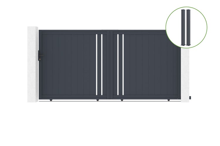 Schiebetor 3,5 m GIONA H.180 cm Aluminium + 2 EIFEL-Pfosten 15 x 15 cm H. 190 cm