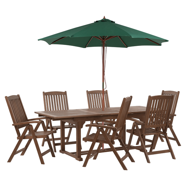 Gartenmöbel Set 6-Sitzer AMANTEA mit Schirm Akazienholz Grün