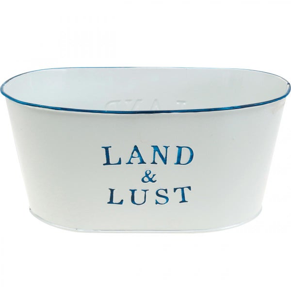 Ovaler Pflanztopf mit Aufschrift Land und Lust