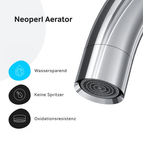 Neoperl Perlator für Wasserhahn mit Symbolen für Wassersparen, Spritzschutz und Oxidationsresistenz