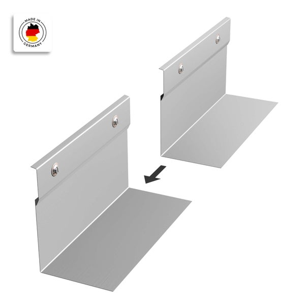 Wandanschlussprofil aus Metall in L-Form mit vorgebohrten Löchern, hergestellt in Deutschland.
