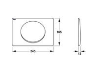 Technische Zeichnung einer Betätigungsplatte mit GROHE Logo: Breite 245 Millimeter, Höhe 165 Millimeter, Tiefe 13 Millimeter.