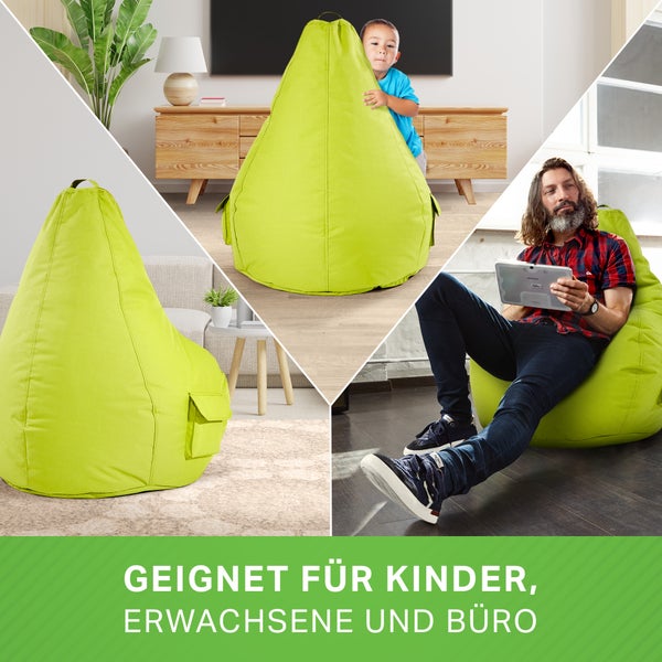 Green Bean Sitzsack mit Rückenlehne 80x70x90cm - Gaming Chair mit 230L Füllung Kuschelig Weich Waschbar - Bean Bag Bodenkissen Lounge Chair Sitzhocker Relax-Sessel Gamer Gamingstuhl Hellgrün