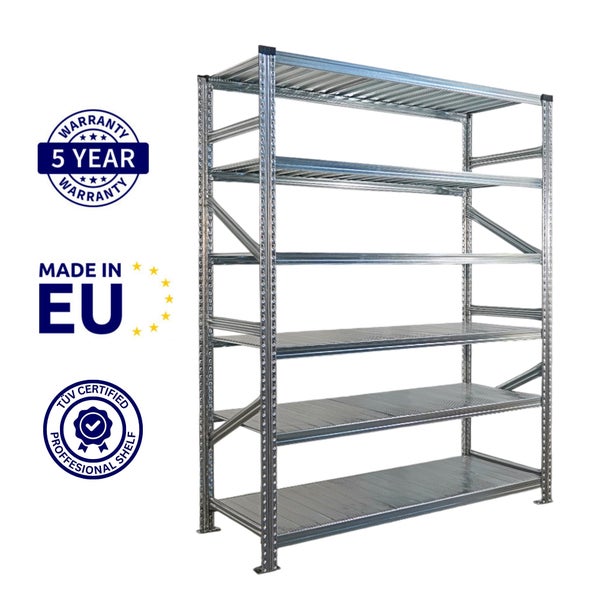 Metallregal mit fünf Regalböden, 5 Jahre Garantie, hergestellt in der EU und TÜV-geprüft