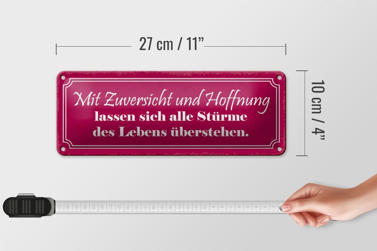 Blechschild Spruch 27x10cm Hoffnung alle Stürme übersehen Dekoration