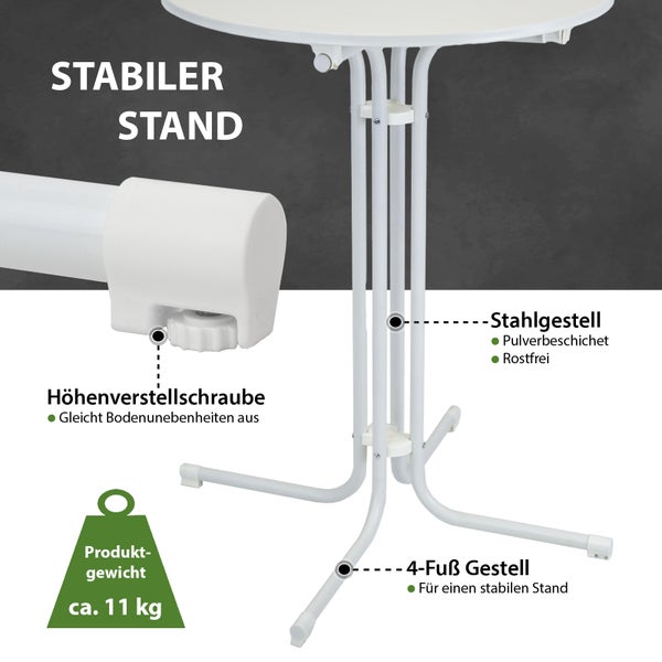 Stehtisch klappbar Ø 80 cm Höhe 110 cm Stahl MDF-Holz Gastrotisch Partytisch Bistrotisch in Weiß
