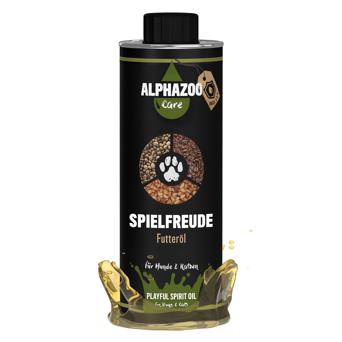 ALPHAZOO Spielfreude Futteröl 500ml für Hunde und Katzen I Öl für Agility und Bewegung