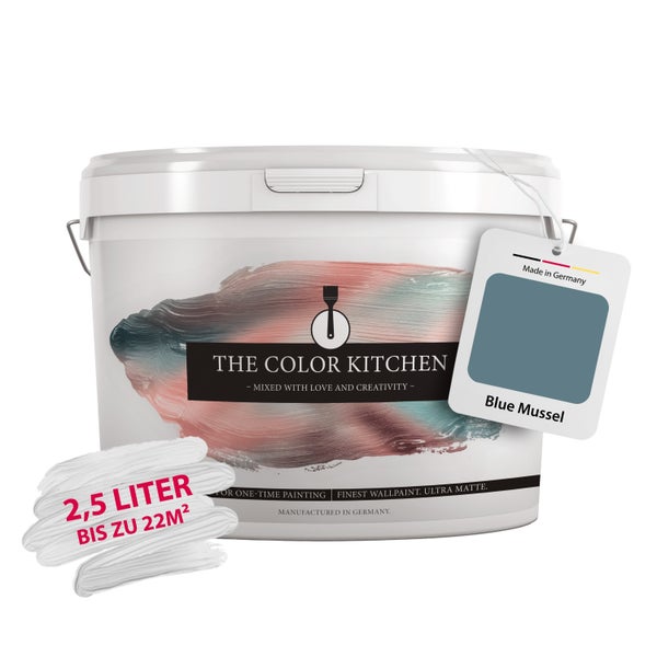 The Color Kitchen Wandfarbe Blue Mussel, ultra matt, 2,5 Liter für bis zu 22 Quadratmeter, hergestellt in Deutschland.