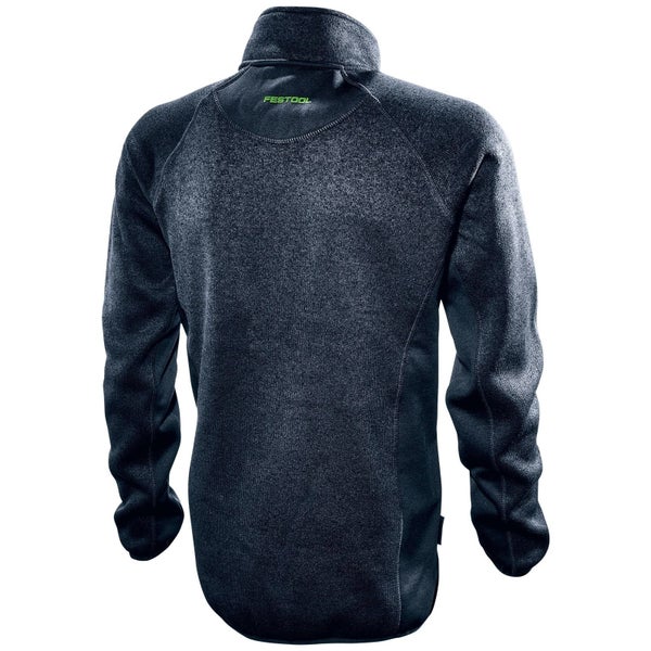 Rückansicht einer Festool Arbeitsjacke mit hohem Kragen, Raglanärmeln und Festool Logo.