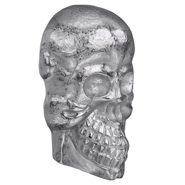 WOMO-DESIGN Deko Skull Totenkopf Unikat 42 x 30 cm (HxB) Silber Glänzend Wandskulptur aus Poliertes Aluminium mit Nickel Finish Gothic Totenschädel Schädel Skulptur Wand Dekoration Wohnaccessoire