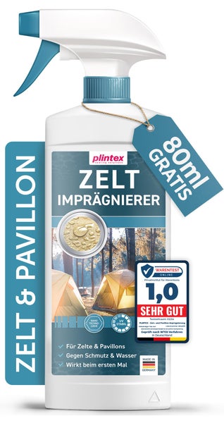 PLINTEX® 580ml Zelt & Pavillon Imprägnierung | Imprägnierspray für Zelte, Markisen, Sonnenschirm oder Pavillons | effektiver Flächen- & Nahtdichter für Zelte | dermatologisch getestet & atmungsaktiv