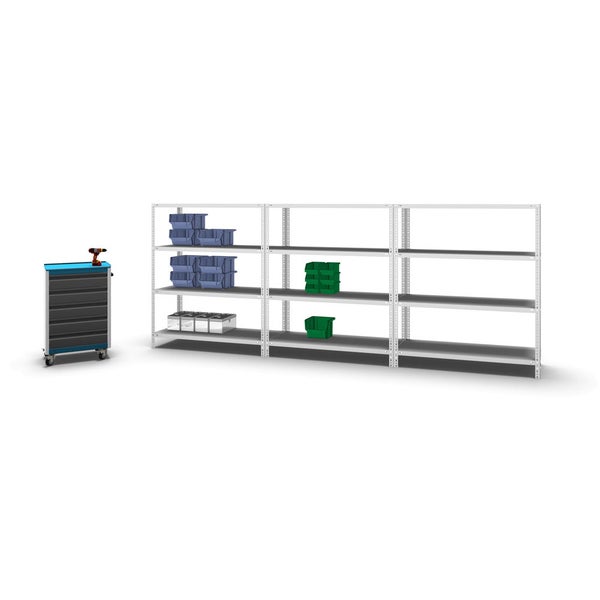 PROREGAL Fachbodenregal Schraubsystem Heavy-Duty Grundregal HxBxT 150 x 130 x 50 cm 4 Ebenen Fachlast 350 kg Beidseitig Nutzbar Lichtgrau