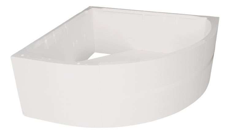 Weißer Duschwannenträger aus Styropor für Viertelkreis-Duschwannen.