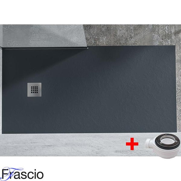 Duschwanne 90X140 cm Vulcano Line Slim Anthrazitfarbe aus Kunstharz und Marmorpulver mit freiem Abfluss - FRASCIO