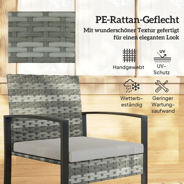 Gartenstuhl aus handgewebtem Polyethylen-Rattan-Geflecht, wetterbeständig, mit Ultraviolett-Schutz und geringem Wartungsaufwand.