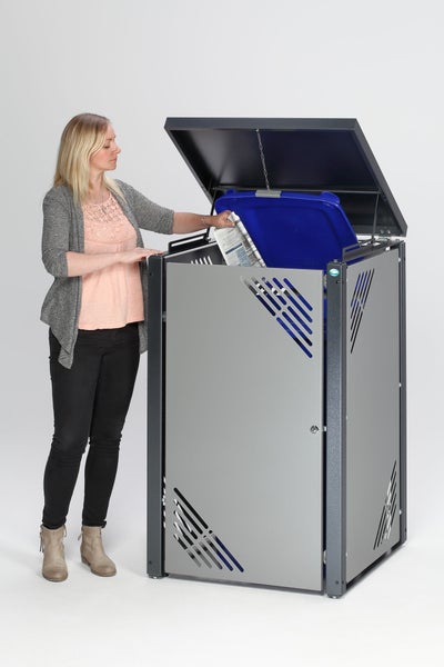 PROREGAL Robuster Mülltonnenschrank Mit Deckel Inkl. Gasdruckdämpfer HxBxT 127 x 77 x 81 cm Verzinkter Stahl Grau