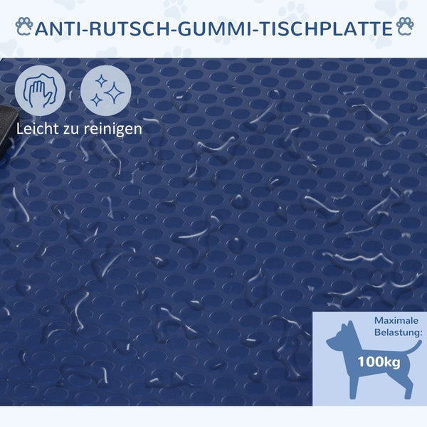PawHut Trimmtisch Tierpflegetisch Schertisch Pflegetisch mit Unterkorb für Hunde höhenverstellbar klappbar Edelstahl Metall Blau 107 x 60 x 170 cm
